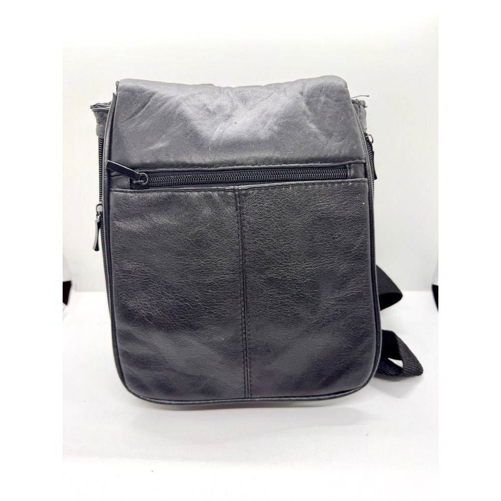 Buxton Black Genuine Leather Crossbody Bag Messenger Travel Multi-Pocket Slim